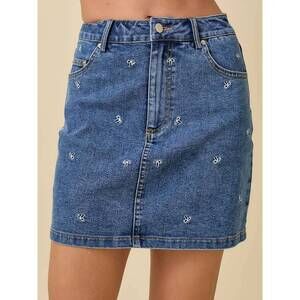 NEW MAINSTRIP ribbons pattern mini skirt in denim